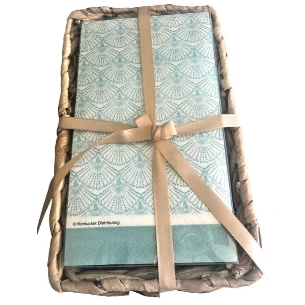 Water Hyacinth Paper Napkin Holder Wicker Basket With 50 Shell Napkins Bathroom